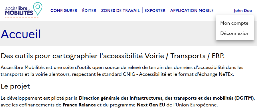 Accueil utilisateur connecté