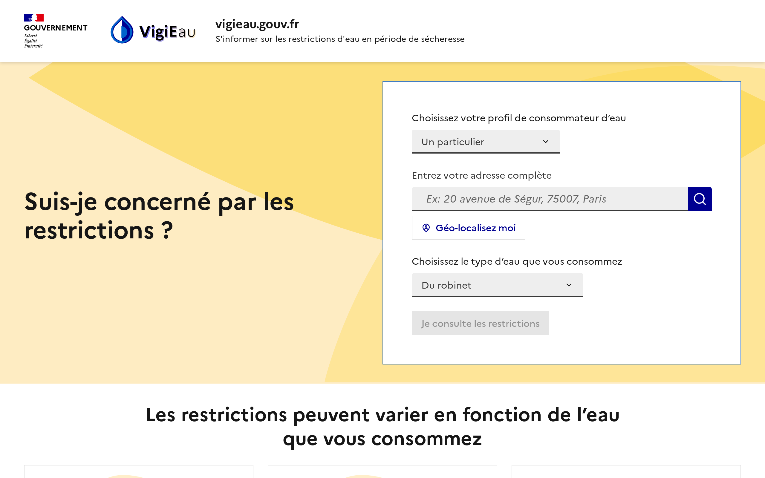 Copie d'écran de https://vigieau.gouv.fr