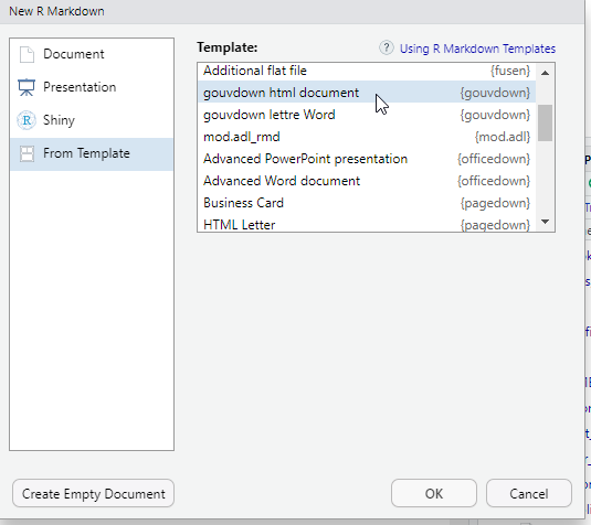 Accès aux modèles de fichier Rmd